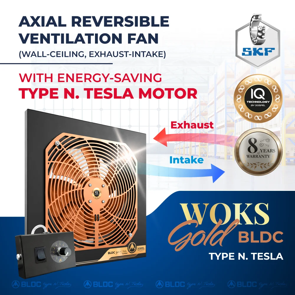 Energy Saving axial industrial reversible fan with type N.Tesla BLDC motor
